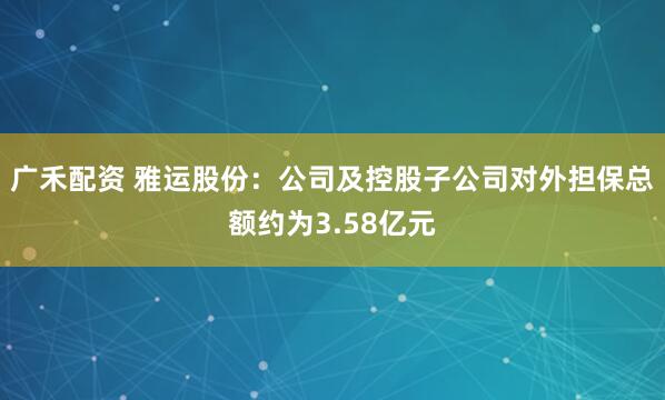 广禾配资 雅运股份：公司及控股子公司对外担保总额约为3.58亿元