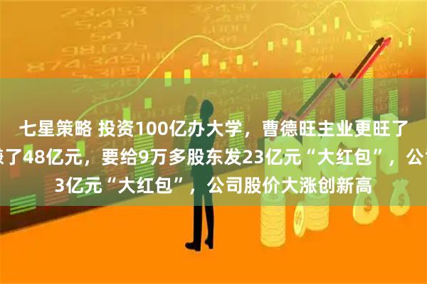 七星策略 投资100亿办大学，曹德旺主业更旺了：福耀玻璃半年赚了48亿元，要给9万多股东发23亿元“大红包”，公司股价大涨创新高