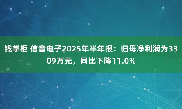 钱掌柜 信音电子2025年半年报：归母净利润为3309万元，同比下降11.0%
