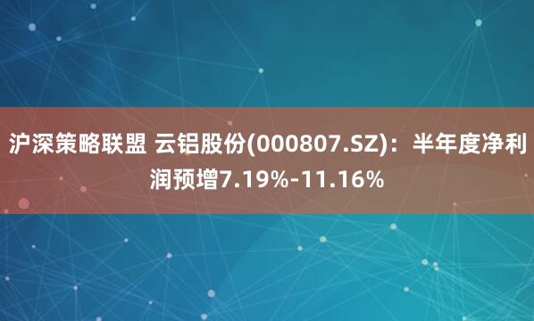 沪深策略联盟 云铝股份(000807.SZ)：半年度净利润预增7.19%-11.16%